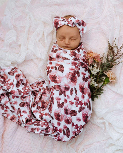 Snuggle Hunny Kids - Baby Jersey Wrap & Topknot Set - Fleur