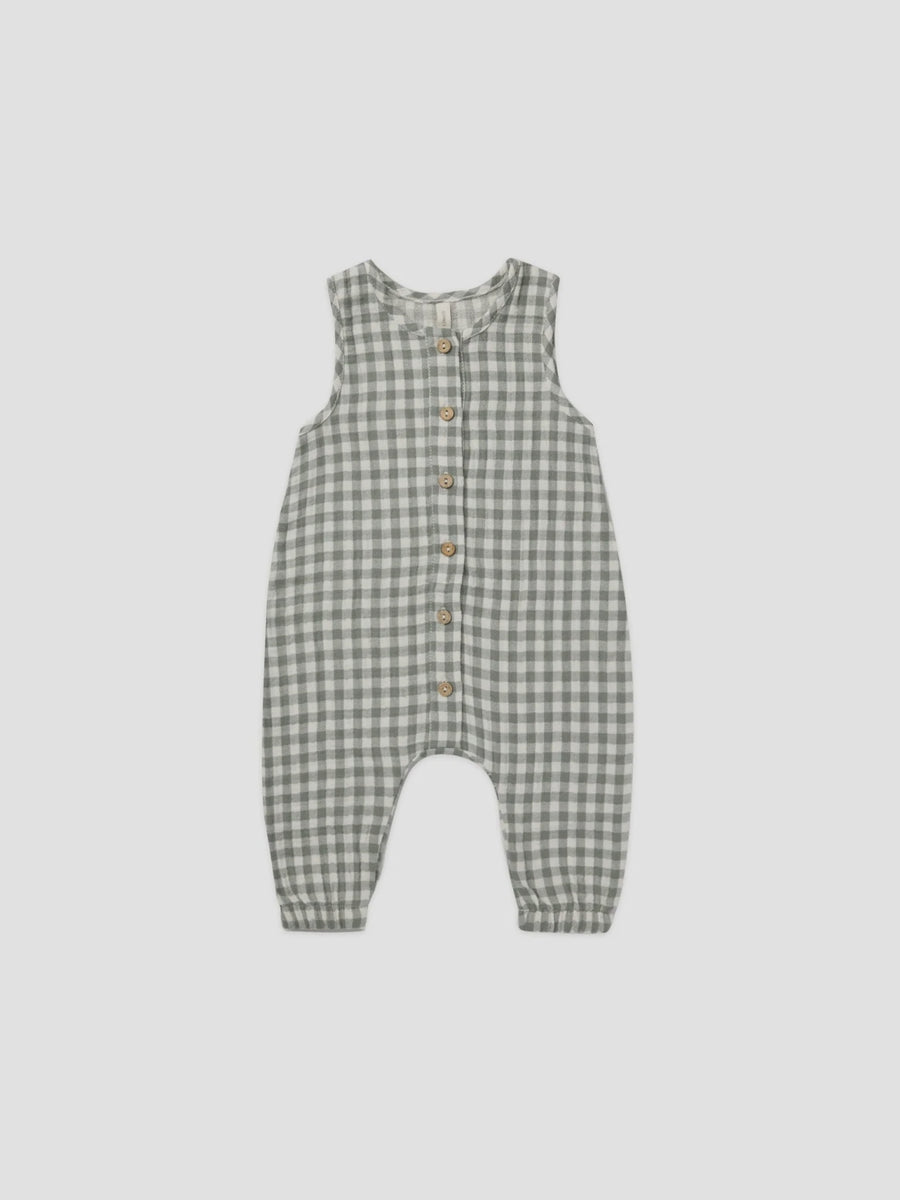 Quincy Mae - Sea Green Gingham - Woven Jumpsuit