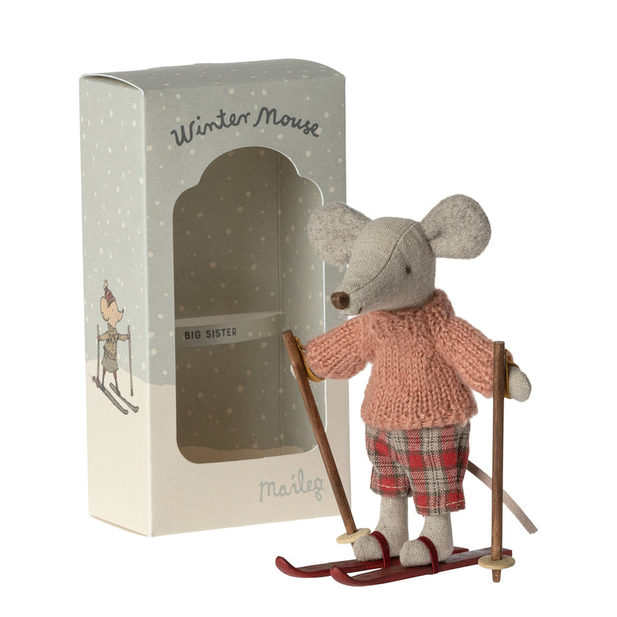 Maileg - Winter Mouse with Skis Big Sister