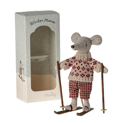 Maileg - Winter Mouse with Skis Mum