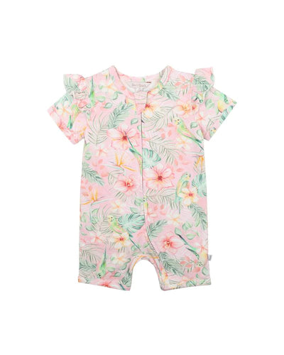 BUDGIE PINK FLORAL SS ZIP ROMPER
