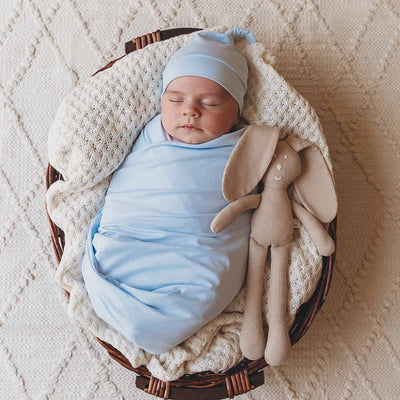 Snuggle Hunny Kids - Baby Jersey Organic  Wrap & Beanie Set - Baby Blue