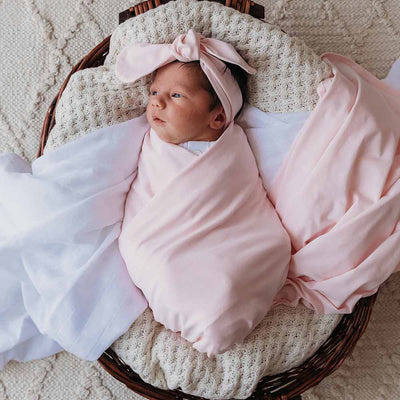 Snuggle Hunny Kids - Baby Pink Organic Jersey Wrap & Topknot Set