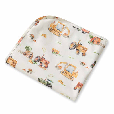 Snuggle Hunny Kids - Baby Jersey Organic Wrap & Beanie Set - Diggers & Tractors
