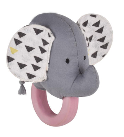 Tikiri - Rattle Fabric Elephant Rubber Teether