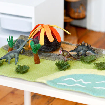 Tara Treasures - Large Dinosaur Land with Volcano Play Mat Playscape